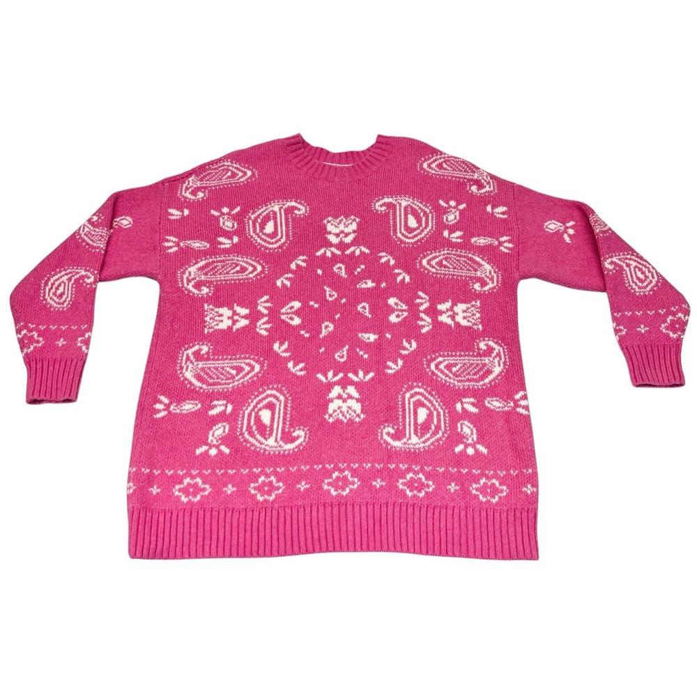 AMERICAN EAGLE Size Small Oversized Pink Long Sleeve Crew Neck Bandana Sweater